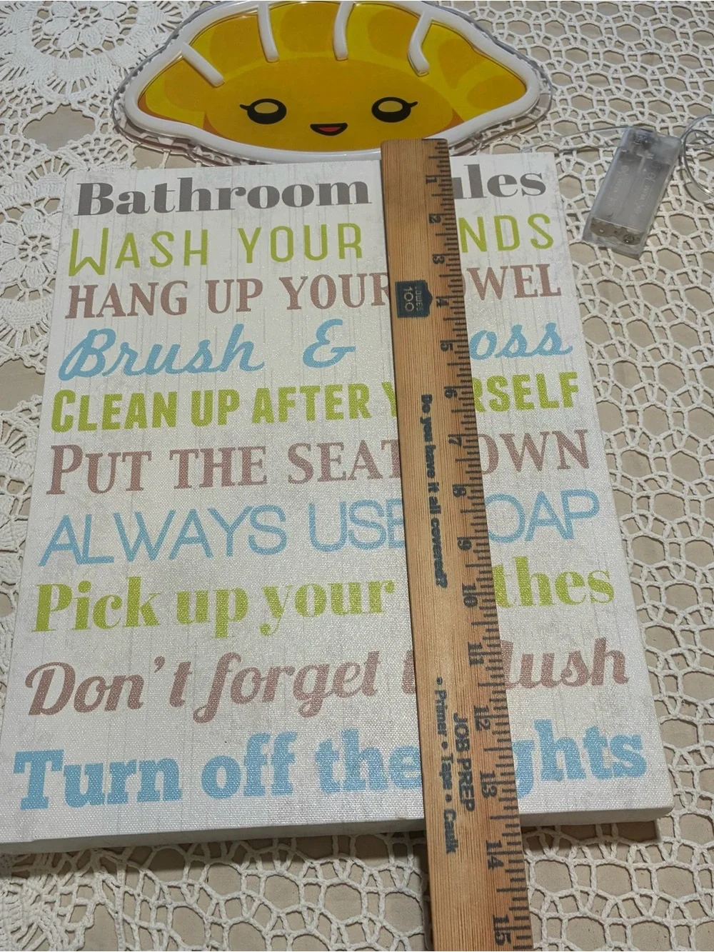 Bathroom Rules Wall Art - Yellow & Blue Text